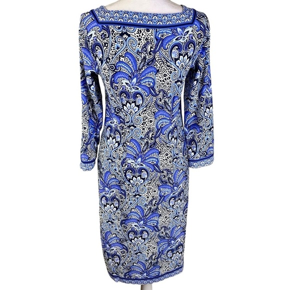 Talbots Blue Sheath Dress Square Neck 3/4 Sleeve Size XS - Picture 6 of 11